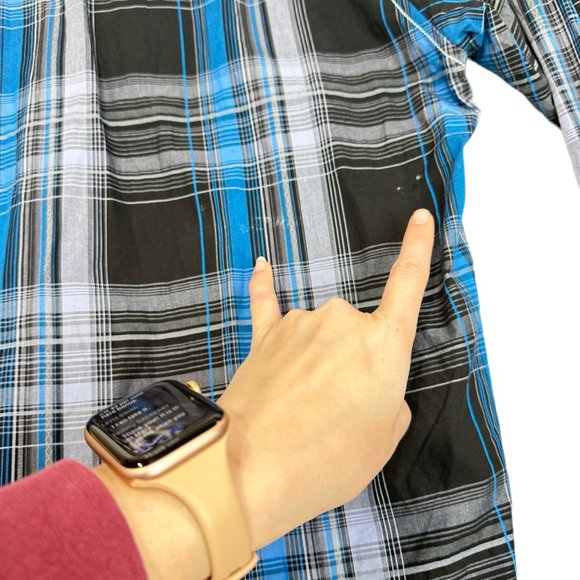 Rafter C Cowboy Collection Western Blue Black Plaid Pearl Snap Button Up XXL - Picture 6 of 7